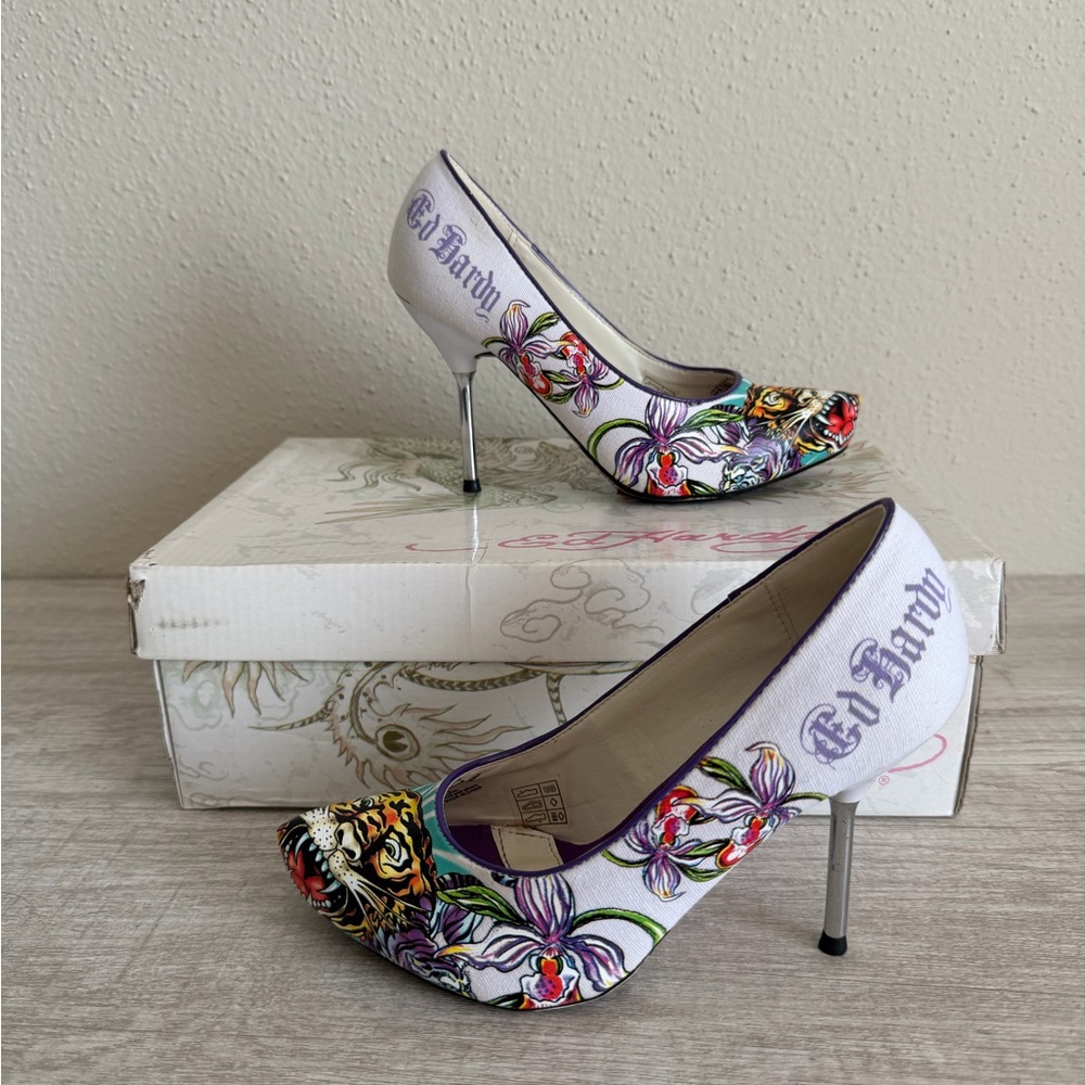 Ed Hardy Madrid 200 White Heels Women’s Size 5 Style 10SMD201W